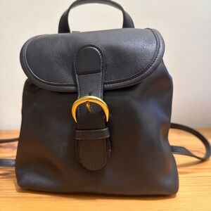 Vintage Coach Black Leather Backpack with Gold Buckle